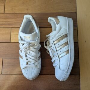 Adidas Superstar White and Gold Sneakers